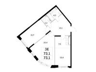 Планировка 3-комнатной квартиры, 73,1 м2