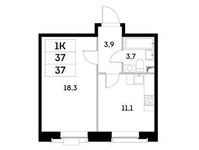 Планировка 1-комнатной квартиры, 37 м2