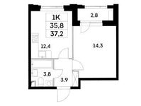 Планировка 1-комнатной квартиры, 35,8 м2