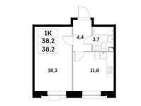 Планировка 1-комнатной квартиры, 38,2 м2