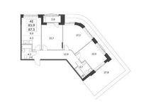 Планировка 4-комнатной квартиры, 85,9 м2