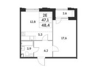 Планировка 2-комнатной квартиры, 47,1 м2