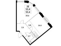 Планировка 2-комнатной квартиры, 53,4 м2