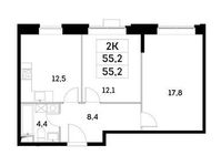 Планировка 2-комнатной квартиры, 55,2 м2