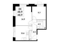Планировка 2-комнатной квартиры, 48,9 м2