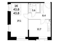 Планировка 1-комнатной квартиры, 43,8 м2