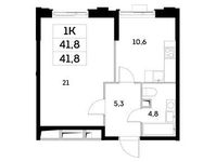 Планировка 1-комнатной квартиры, 41,8 м2