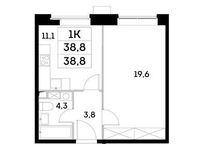 Планировка 1-комнатной квартиры, 38,8 м2
