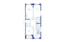 Планировка 3-комнатной квартиры, 86,6 м2