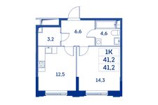 Планировка 1-комнатной квартиры, 41,3 м2