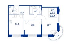 Планировка 2-комнатной квартиры, 62,7 м2