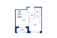Планировка 1-комнатной квартиры, 37,1 м2