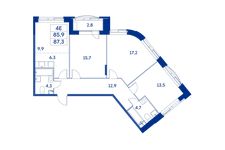 Планировка 4-комнатной квартиры, 85,9 м2