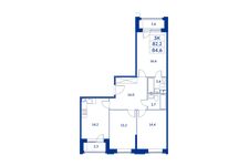 Планировка 3-комнатной квартиры, 82,2 м2