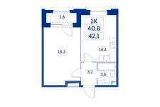 Планировка 1-комнатной квартиры, 40,8 м2