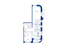 Планировка 3-комнатной квартиры, 70 м2