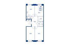 Планировка 3-комнатной квартиры, 88,7 м2