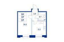 Планировка 1-комнатной квартиры, 37 м2