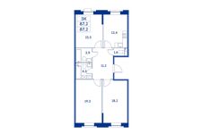 Планировка 3-комнатной квартиры, 87,2 м2