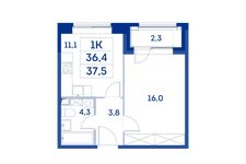 Планировка 1-комнатной квартиры, 36,4 м2