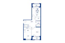 Планировка 3-комнатной квартиры, 64,4 м2
