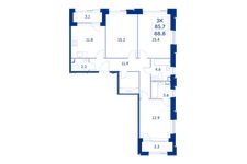 Планировка 3-комнатной квартиры, 85,7 м2