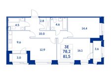 Планировка 3-комнатной квартиры, 78,2 м2