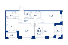 Планировка 3-комнатной квартиры, 78,5 м2