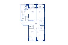 Планировка 4-комнатной квартиры, 104,4 м2