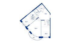 Планировка 3-комнатной квартиры, 74,3 м2