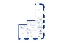 Планировка 4-комнатной квартиры, 91,4 м2