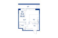 Планировка квартиры студии, 41,6 м2