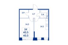 Планировка 1-комнатной квартиры, 40,5 м2