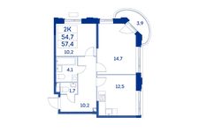 Планировка 2-комнатной квартиры, 54,7 м2