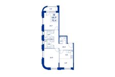 Планировка 3-комнатной квартиры, 68,9 м2