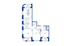Планировка 3-комнатной квартиры, 81 м2