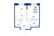 Планировка 2-комнатной квартиры, 42,1 м2