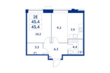 Планировка 2-комнатной квартиры, 45,4 м2
