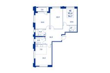 Планировка 4-комнатной квартиры, 95,4 м2