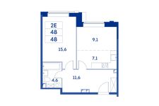 Планировка 2-комнатной квартиры, 48 м2