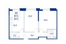 Планировка 2-комнатной квартиры, 67,1 м2