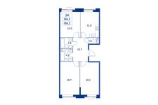 Планировка 3-комнатной квартиры, 86,1 м2