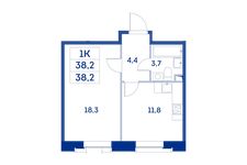 Планировка 1-комнатной квартиры, 38,2 м2