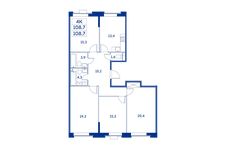 Планировка 4-комнатной квартиры, 108,7 м2