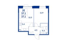 Планировка 2-комнатной квартиры, 37,1 м2