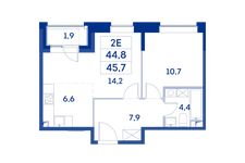 Планировка 2-комнатной квартиры, 44,8 м2