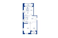Планировка 3-комнатной квартиры, 67,6 м2