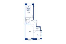 Планировка 2-комнатной квартиры, 62,4 м2