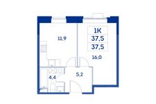Планировка 1-комнатной квартиры, 37,5 м2