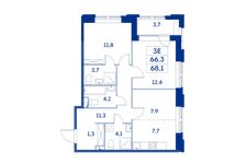 Планировка 3-комнатной квартиры, 66,3 м2